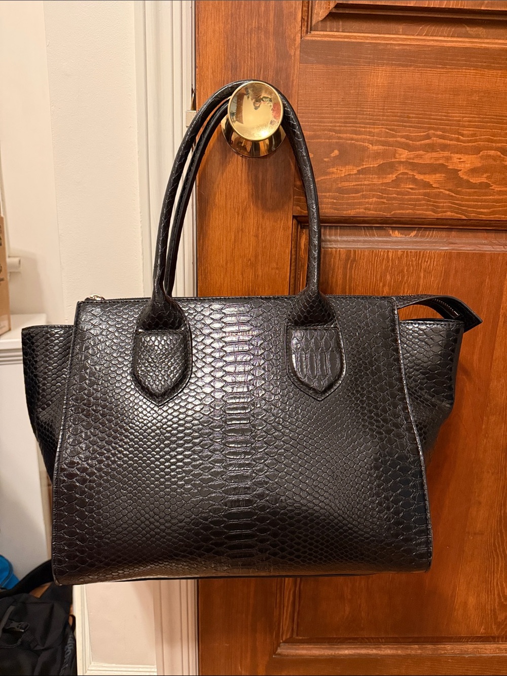 Karen Millen Black Faux Snakeskin Tote